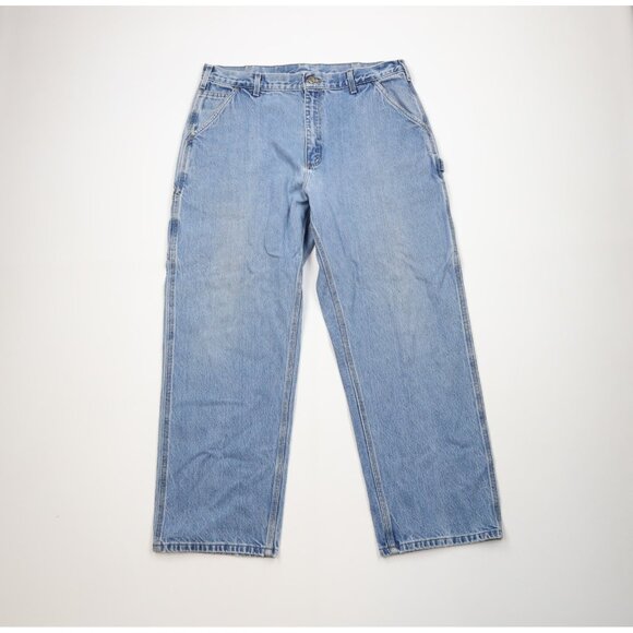 Vintage Y2K Carhartt Mens 38x30 Faded Spell Out Wide Leg Dungaree Denim Jeans
